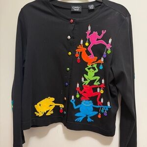 Christina Rotelli Black Cotton Top with Red Accent